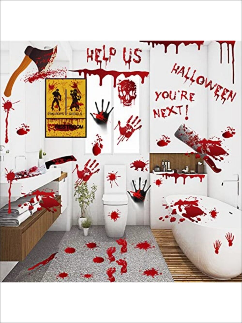 84Pcs Halloween Handprint Footprint Stickers Window Bathroom Floor Decor